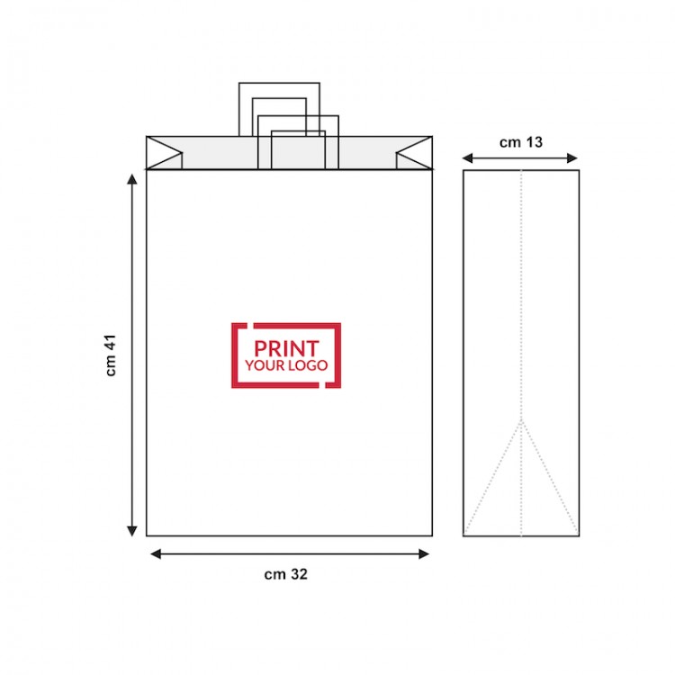 Eco-friendly customized paper bags with store logo in durable white kraft material, perfect for retail, events, and take-away