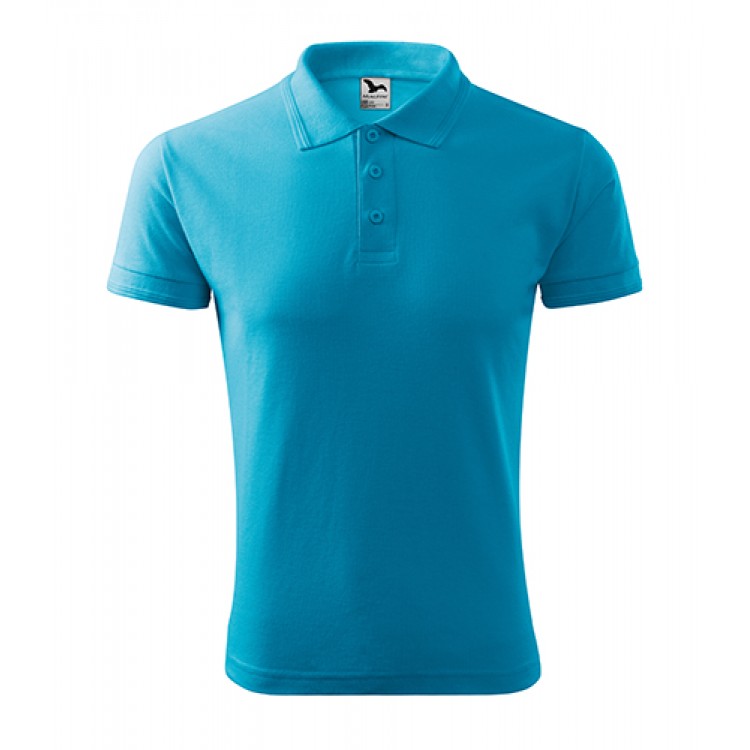 Polo da uomo in Piqué 65% cotone 35% poliestere, grammatura 200 g/m², colletto e bordo manica a nervature