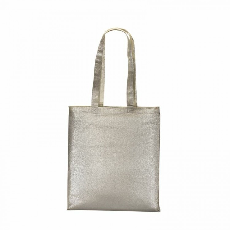 Shopper in policotone brillante 90 g/m², manici lunghi, rifiniture cucite, dimensioni 38x42 cm