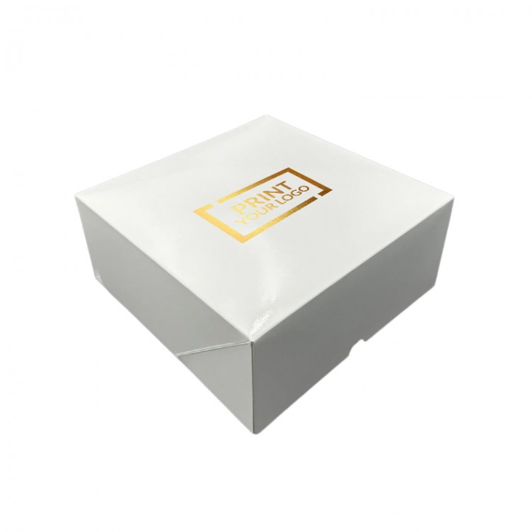 Laminated foldable cake boxes personalised with screen or hot foil printing