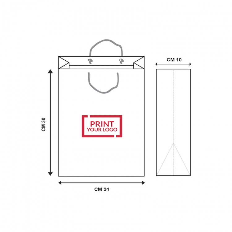 Shopper lusso in carta kraft avana 210 gr., con maniglie in cotone rinforzate, dimensioni 24+10x30 cm